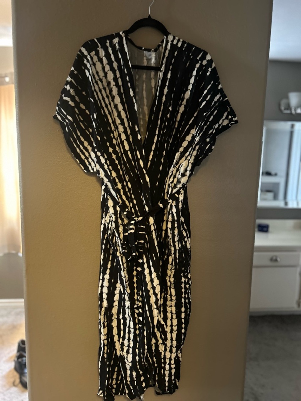 Black & White Tie-Dye Wrap Dress